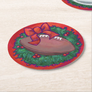 Dessous-de-verre Rond En Papier Football de couronne de Noël en rouge