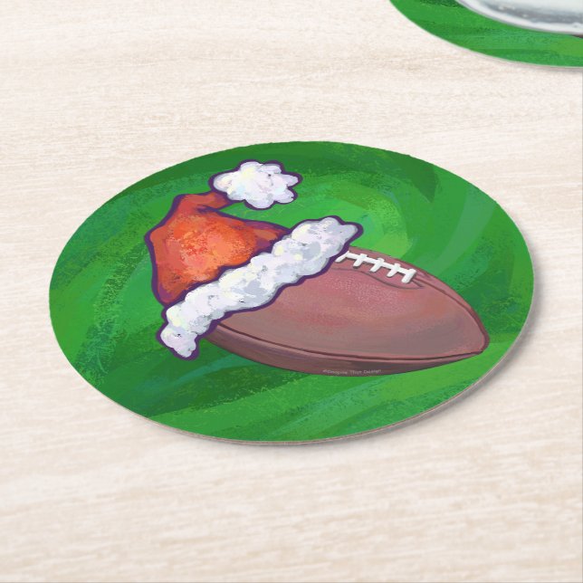 Dessous-de-verre Rond En Papier Football de Santa Hat sur Vert (Incliné)