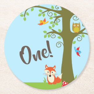 Dessous-de-verre Rond En Papier Forest Friends Woodland Cute Kid's Birthday Party