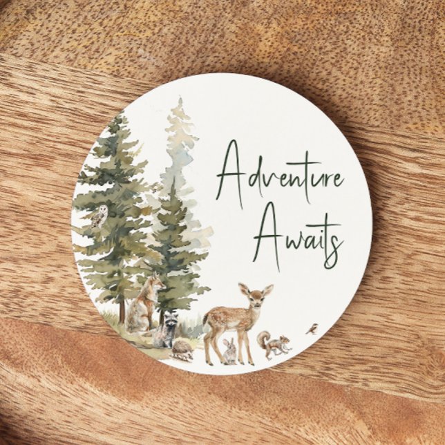 Dessous-de-verre Rond En Papier Forêt Bois Animaux Aventure Attend (Créateur téléchargé)