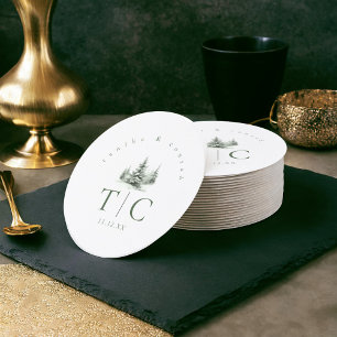 Dessous-de-verre Rond En Papier Forêt de mariage rustique d'hiver ID1049