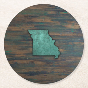 Dessous-de-verre Rond En Papier Forme d'état du Missouri Turquoise