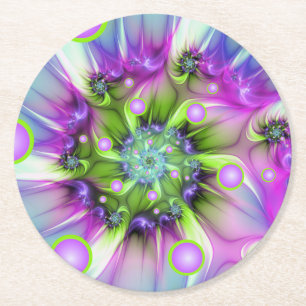 Dessous-de-verre Rond En Papier Formes arrondies de spirale colorées Art fractal A