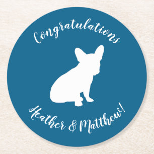 Dessous-de-verre Rond En Papier Français Baby shower Bulldog Français Frenchie Blu