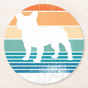 Dessous-de-verre Rond En Papier Frenchie Bulldog Retro Sunset Love