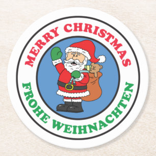 Dessous-de-verre Rond En Papier Frohe Weihnachten Allemagne Noël Père Noël
