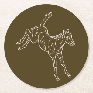 Dessous-de-verre Rond En Papier Frolicking Horse Foal - ligne transparente.