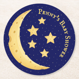 Dessous-de-verre Rond En Papier Fromage mignon Lune & Étoiles Personnalisé Céleste