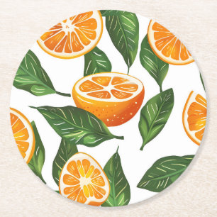 Dessous-de-verre Rond En Papier Fruit Botanique Orange Citrus Sans Couture