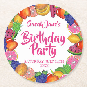 Dessous-de-verre Rond En Papier Fruits tropicaux Banana Watermelon fête d'annivers