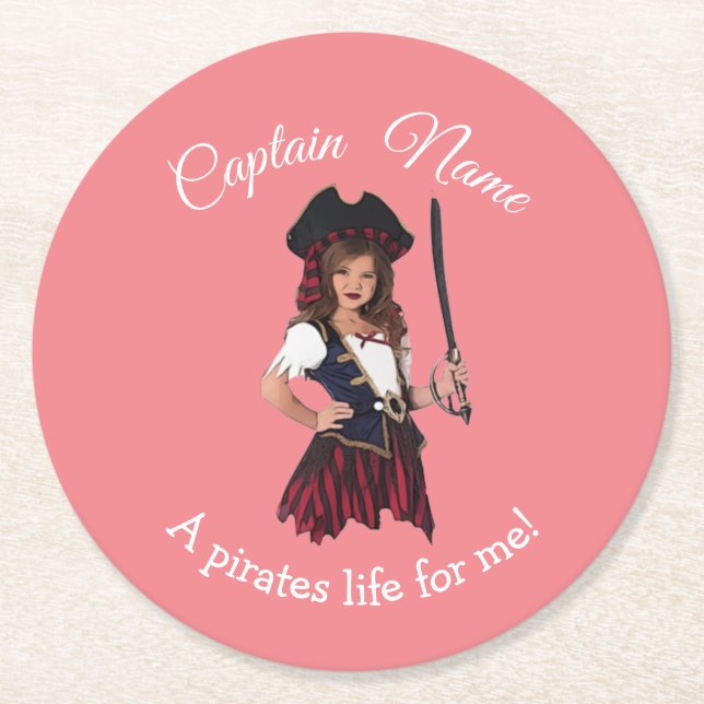 Dessous-de-verre Rond En Papier Fun Rose Girl Pirate (Devant)
