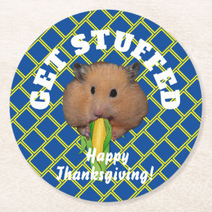 Dessous-de-verre Rond En Papier Funny Hamster Thanksgiving  