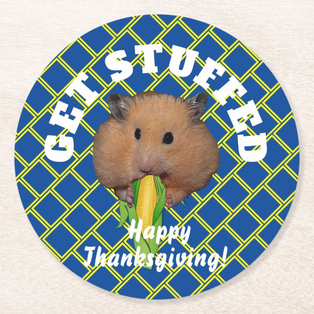 Dessous-de-verre Rond En Papier Funny Hamster Thanksgiving   (Devant)