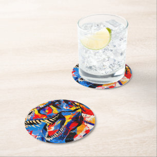 Dessous-de-verre Rond En Papier Fusion de T-rex Dinosaur sauvage