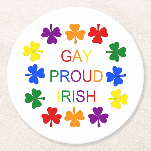 Dessous-de-verre Rond En Papier Gay Fier Irlandais LGBT Rainbow Shamrocks (Devant)