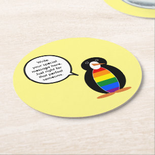 Dessous-de-verre Rond En Papier Gay pride Parler de Mme Penguin Personnalisée