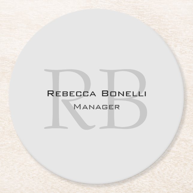 Dessous-de-verre Rond En Papier Gestionnaire de monogrammes gris blanc arrondi (Devant)