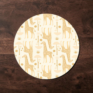 Dessous-de-verre Rond En Papier Girafes dans la savane en jaune