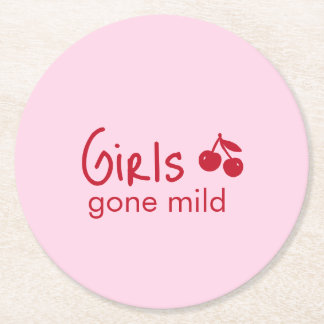 Dessous-de-verre Rond En Papier Girls Gone Mild Pink and Cherry Red Bachelorette  