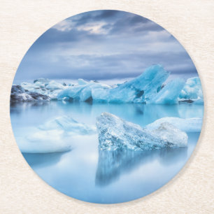 Dessous-de-verre Rond En Papier Glace et neige Lagune Jokulsarlon, Islande