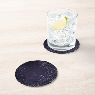 Dessous-de-verre Rond En Papier Glimmery Indigo Grunge   Midnight Purple Damask