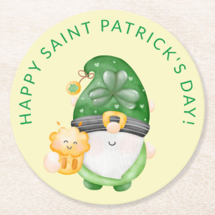 Dessous-de-verre Rond En Papier Gnome Beer Happy Saint Patrick's Day Party