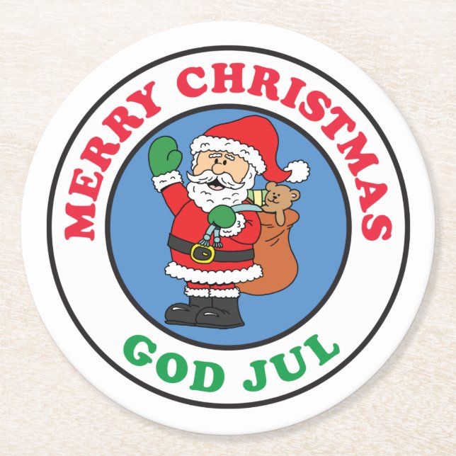 Dessous-de-verre Rond En Papier God Jul Swedish Christmas Père Noël (Devant)