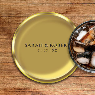 Dessous-de-verre Rond En Papier Gold Coin Élégant Mariage de luxe
