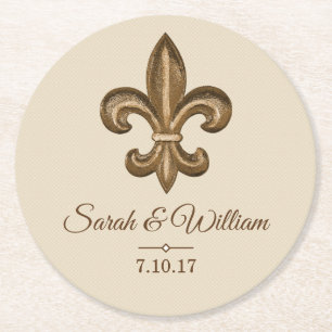 Dessous-de-verre Rond En Papier Gold Fleur de élégant Lis et Taupe personnalis