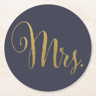 Dessous-de-verre Rond En Papier Gold Foil Son n Hers Mr & Mrs Dessous de verre cor