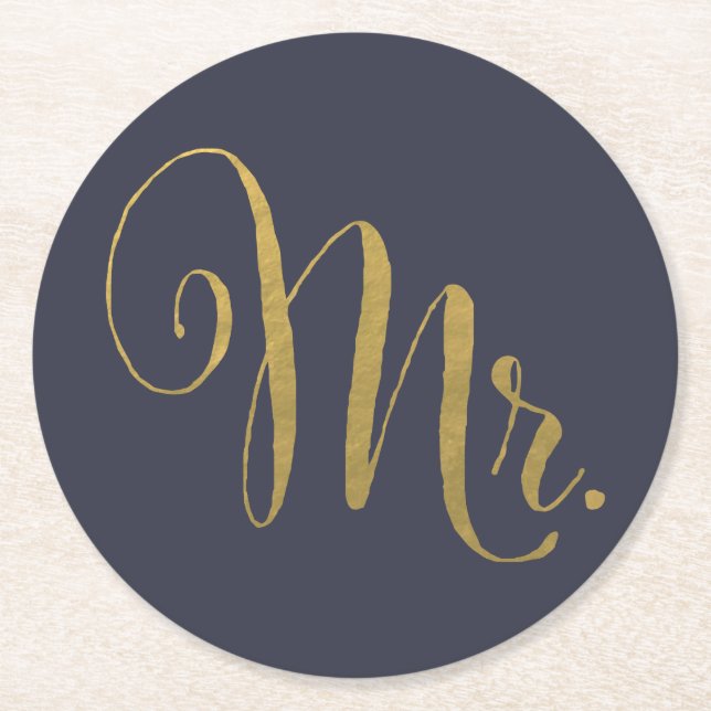 Dessous-de-verre Rond En Papier Gold Foil Son n Hers Mr & Mrs Dessous de verre cor (Devant)