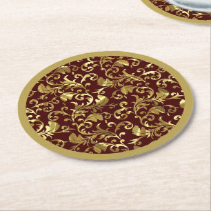 Dessous-de-verre Rond En Papier Gold Vintage Damas Dark Brown