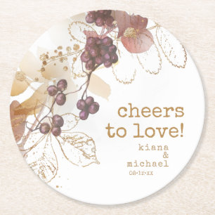 Dessous-de-verre Rond En Papier Golden Automne Mariage Berries Cheers to Love ID65