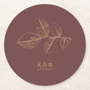Dessous-de-verre Rond En Papier Golden Leaf Mariage Gold/Burgundy ID655