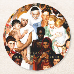 Dessous-de-verre Rond En Papier Golden Rule (Do to other) par Norman Rockwell