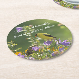 Dessous-de-verre Rond En Papier Goldfinch sur Harebell Flower