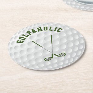 Dessous-de-verre Rond En Papier Golf vert clubs croisés texte personnalisé