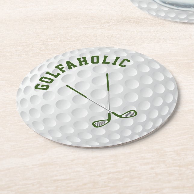 Dessous-de-verre Rond En Papier Golf vert clubs croisés texte personnalisé (Incliné)
