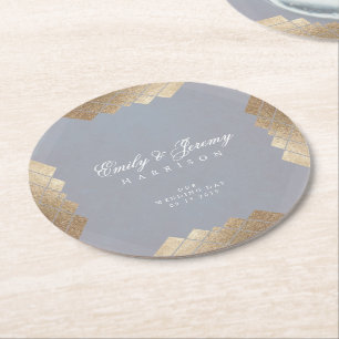 Dessous-de-verre Rond En Papier Graisse géométrique Gris Or Gatsby Mariage Dessous