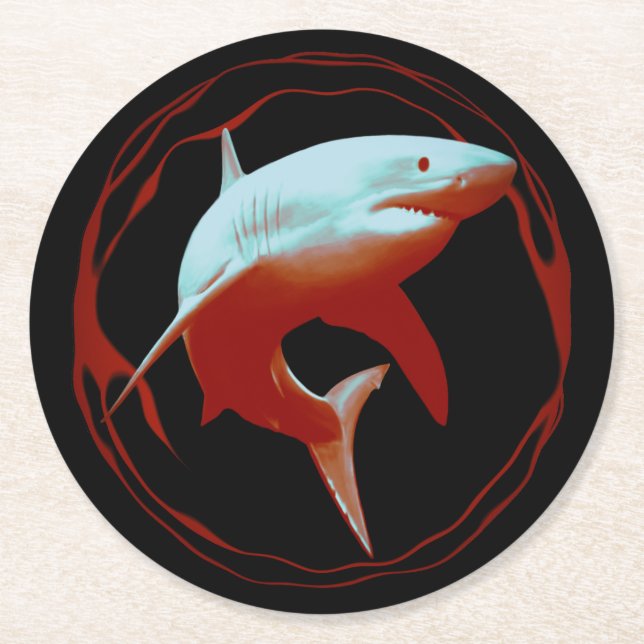 Dessous-de-verre Rond En Papier Grande conception graphique de requins blancs (Devant)