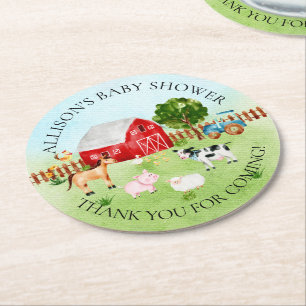 Dessous-de-verre Rond En Papier Grange Animaux Baby shower Merci
