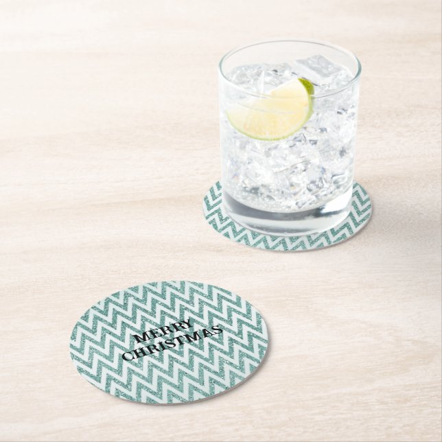 Dessous-de-verre Rond En Papier Gratuit Vert Blanc Chevron Stripes Noël (En situation)