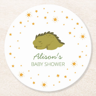 Dessous-de-verre Rond En Papier Green Dinosaur Twinkle Star Baby shower Party