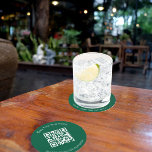 Dessous-de-verre Rond En Papier Green white bar restaurant menu qr code