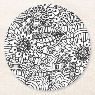 Dessous-de-verre Rond En Papier Griffonnage de fleur