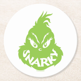 Dessous-de-verre Rond En Papier Grincheux grinche   Visage de Grinch