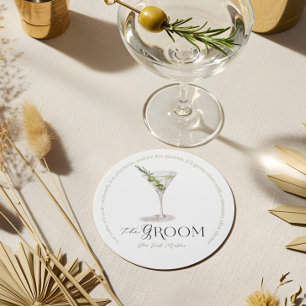 Dessous-de-verre Rond En Papier Groom Signature Cocktail Aquarelle Mariage Boisson