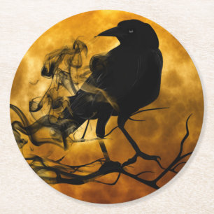 Dessous-de-verre Rond En Papier Halloween Déplaisant de Black Crow