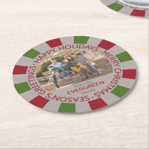 Dessous-de-verre Rond En Papier Happy Holidays personnalisés photo & nom dessous d