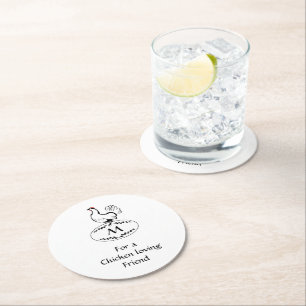 Dessous-de-verre Rond En Papier Hen classique noir et blanc sur un oeuf de monogra